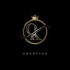 OK Luxury Creative Logo – Elegant Gold Monogram Letter mark with Crown, Circle & Royal Style for Fashion, Boutique, Jewelry, Branding & Premium Identity Design