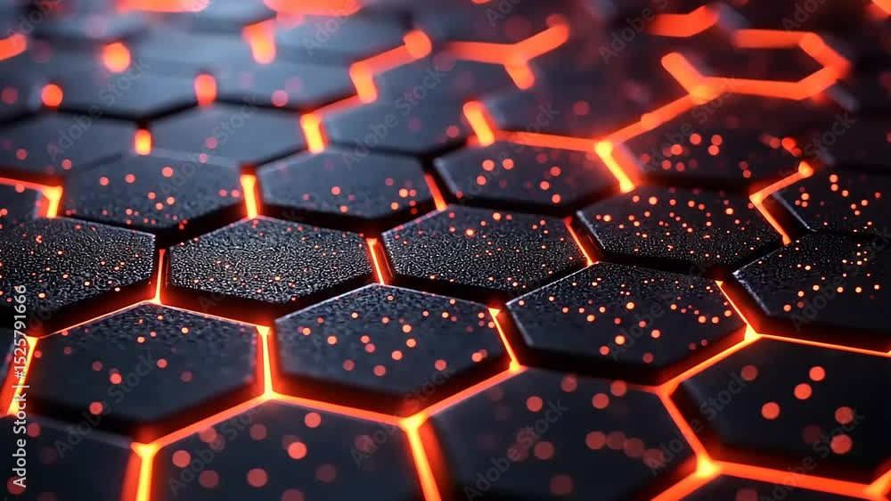 Aufkleber abstract hexagon grid with orange glow - modern technological background visual