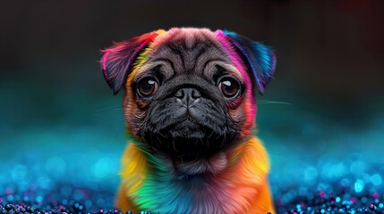 Neon pug illustration glowing colors lofi aesthetic cute quirky dog art phone wallpaper
