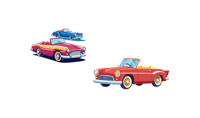 Cartoon Illustration of Vintage Convertible Cars Red, Yellow, and Blue Classic Roadsters