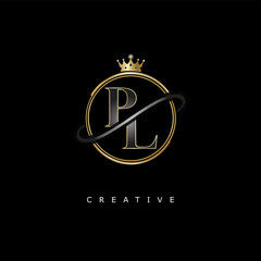 PL Luxury Creative Logo – Elegant Gold Monogram Letter mark with Crown, Circle & Royal Style for Fashion, Boutique, Jewelry, Branding & Premium Identity Design