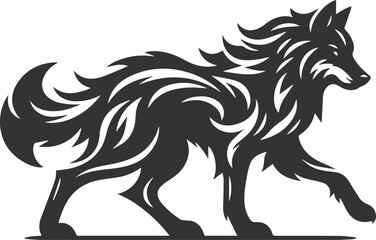 Illustration vector silhouette of a wolf wild animal drawing black