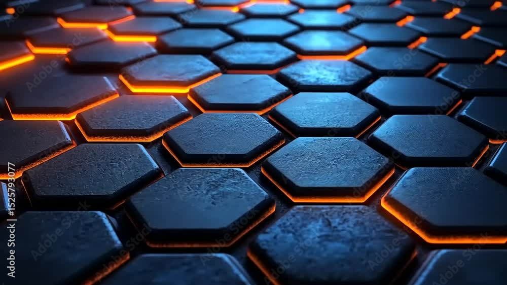 Poster abstract hexagonal background with glowing edges, futuristic dark geometric pattern