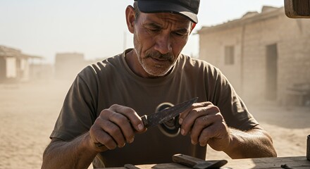 A Man Sharpening a Knife