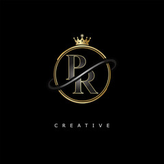 Obraz premium PR Luxury Creative Logo – Elegant Gold Monogram Letter mark with Crown, Circle & Royal Style for Fashion, Boutique, Jewelry, Branding & Premium Identity Design