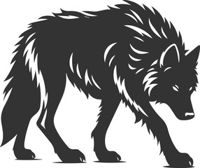 Illustration vector silhouette of a wolf wild animal drawing black