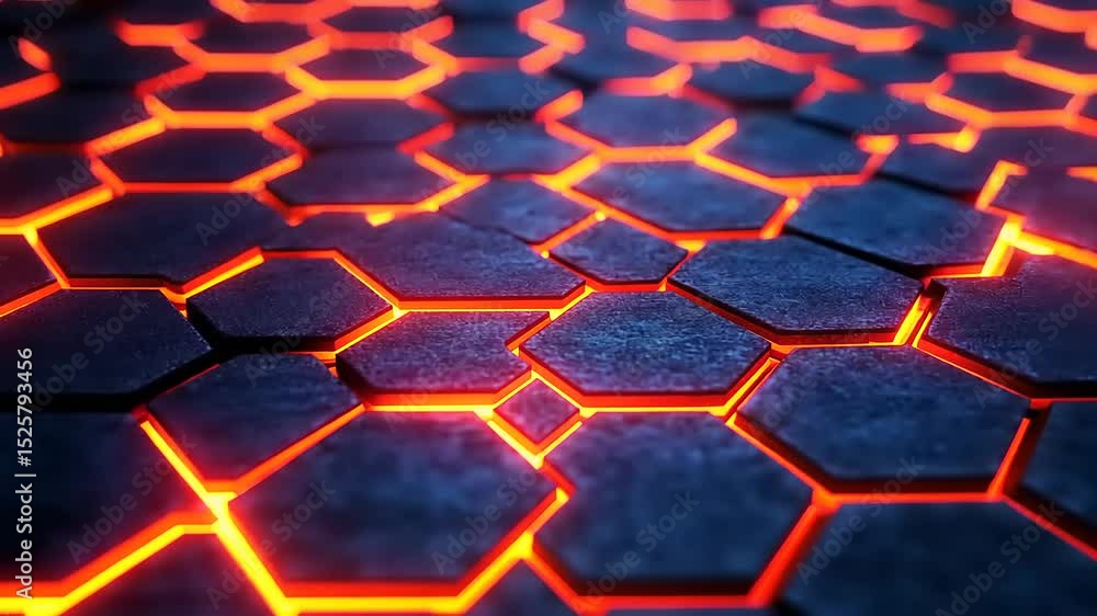 Aufkleber abstract hexagonal background with glowing orange lines, modern technology pattern