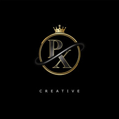 PX Luxury Creative Logo – Elegant Gold Monogram Letter mark with Crown, Circle & Royal Style for Fashion, Boutique, Jewelry, Branding & Premium Identity Design