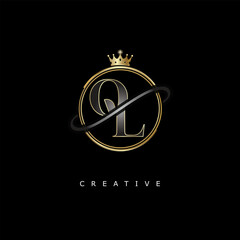 QL Luxury Creative Logo – Elegant Gold Monogram Letter mark with Crown, Circle & Royal Style for Fashion, Boutique, Jewelry, Branding & Premium Identity Design