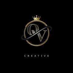 QV Luxury Creative Logo – Elegant Gold Monogram Letter mark with Crown, Circle & Royal Style for Fashion, Boutique, Jewelry, Branding & Premium Identity Design