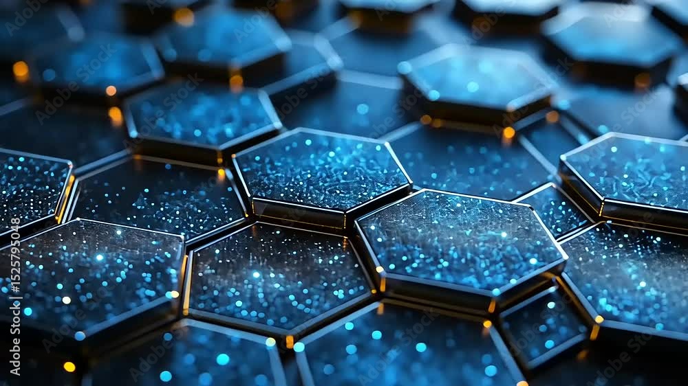 Aufkleber abstract hexagonal pattern with glowing blue particles for technology backgrounds