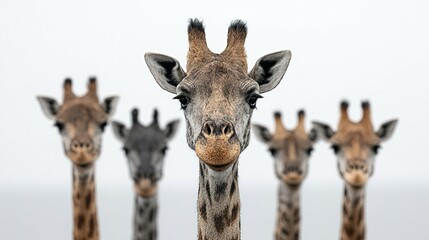 Fototapeta premium Focused view of three giraffes in a row.