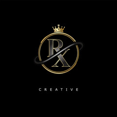 RX Luxury Creative Logo – Elegant Gold Monogram Letter mark with Crown, Circle & Royal Style for Fashion, Boutique, Jewelry, Branding & Premium Identity Design