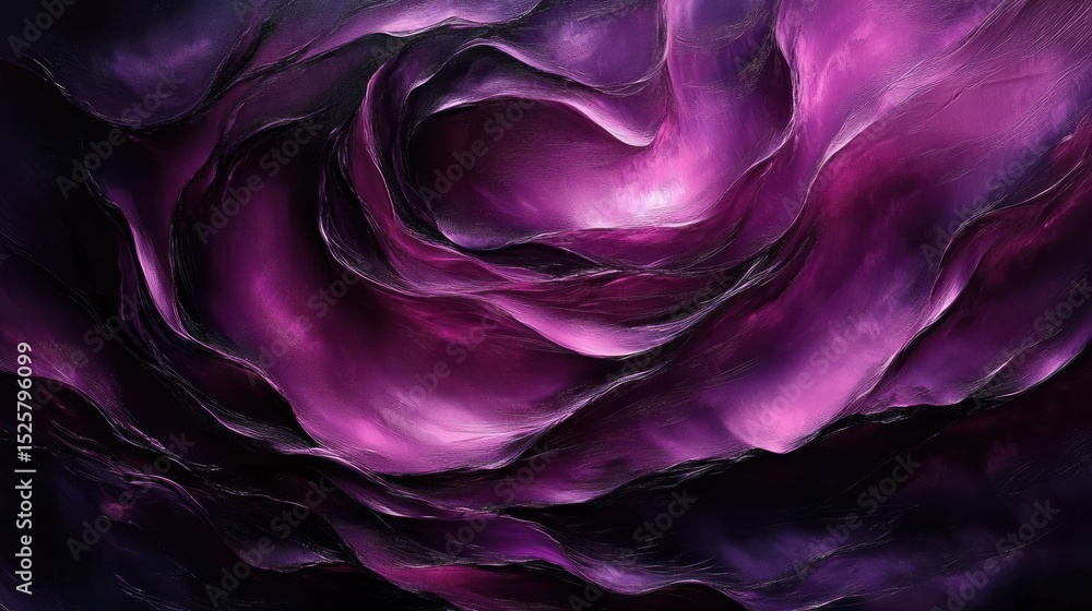 Poster close-up of deep purple and violet rose petals with soft texture and layered folds creating a rich, 