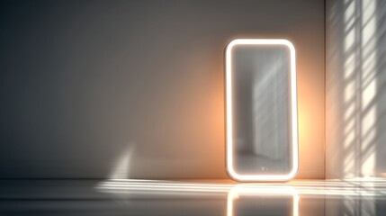Illuminated modern mirror in minimalist room