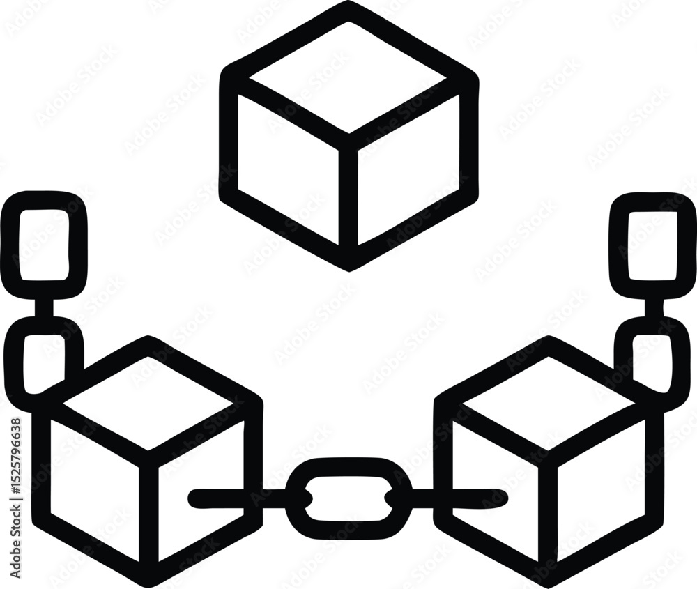 Poster abstract blockchain technology concept depicting chain and cubes in silhouette form