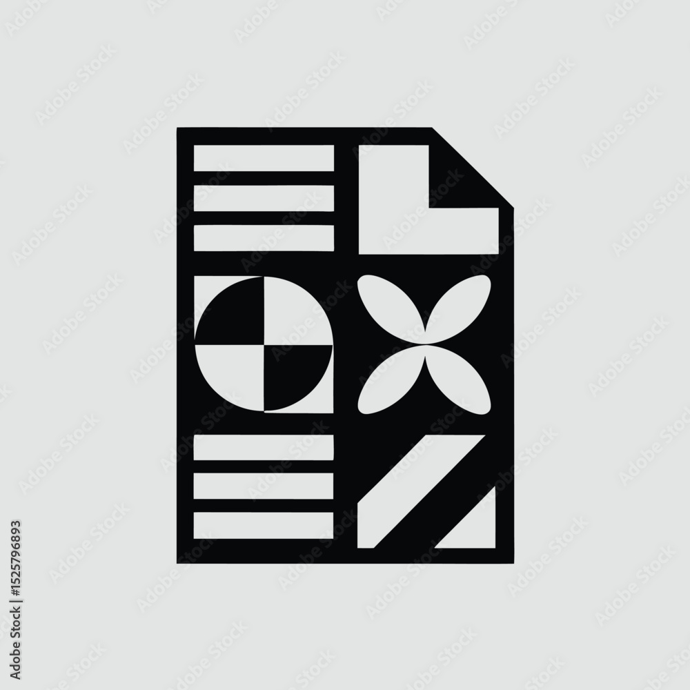 Poster abstract composition on paper with geometric shapes and elegant minimalist design