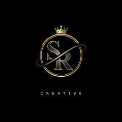 SR Luxury Creative Logo – Elegant Gold Monogram Letter mark with Crown, Circle & Royal Style for Fashion, Boutique, Jewelry, Branding & Premium Identity Design