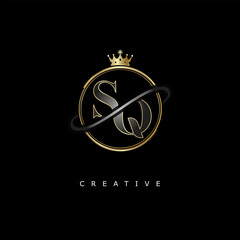 SQ Luxury Creative Logo – Elegant Gold Monogram Letter mark with Crown, Circle & Royal Style for Fashion, Boutique, Jewelry, Branding & Premium Identity Design