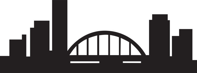 Modern City Skyline Silhouette Urban with Bridge  Architecture and Tower Landmarks. 