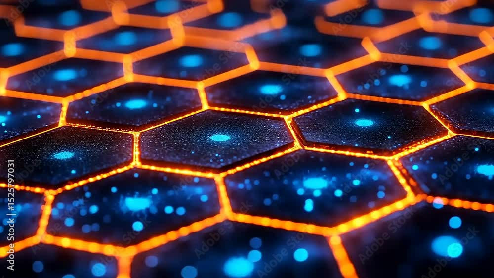 Poster abstract honeycomb pattern with glowing blue and orange lights - seamless loop
