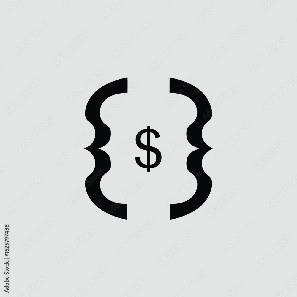 Poster abstract dollar sign within curly brackets with transparency for design applications
