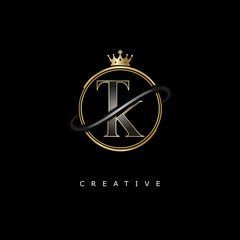 TK Luxury Creative Logo – Elegant Gold Monogram Letter mark with Crown, Circle & Royal Style for Fashion, Boutique, Jewelry, Branding & Premium Identity Design