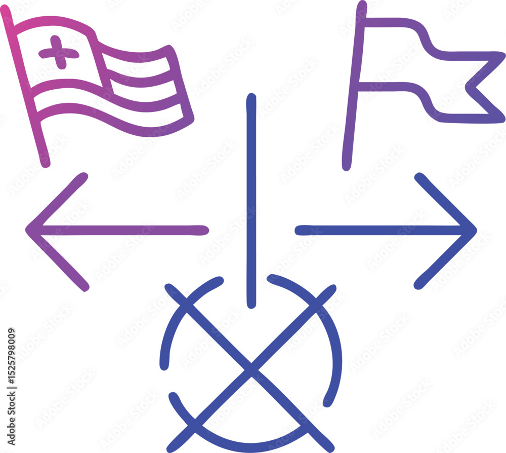 Poster abstract flag design element with arrows and geometric shapes in gradient colors