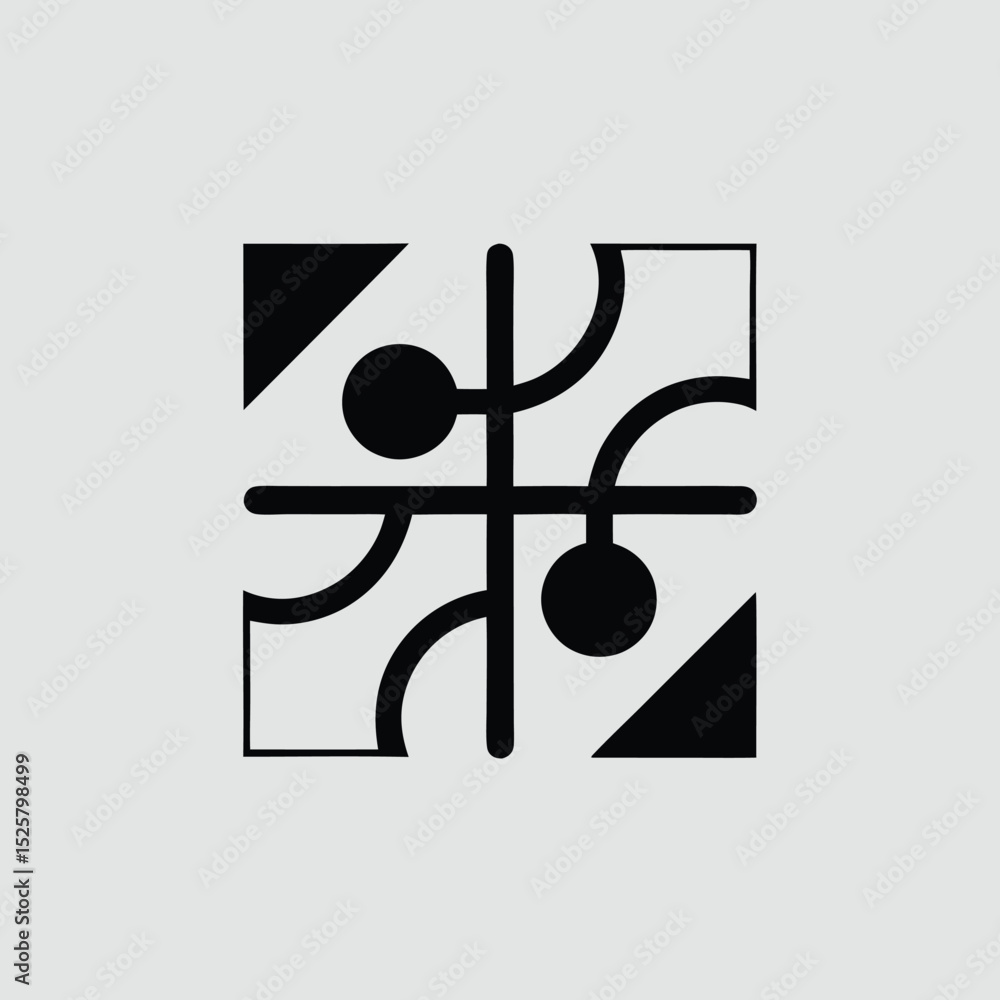 Poster abstract geometric design with squares and curves suitable for multiple projects