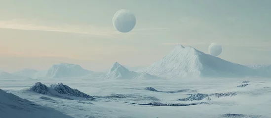 Gardinen Frozen alien landscape with distant moons © Yeti
