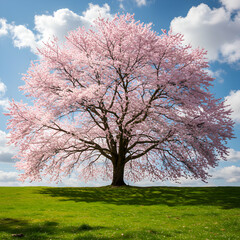Fototapeta premium Pink Cherry Blossom Tree: Spring Landscape Photography