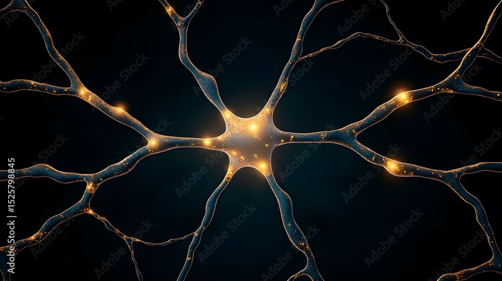 Poster the image shows a stylized depiction of a neuron, a nerve cell, with its branching dendrites and axo