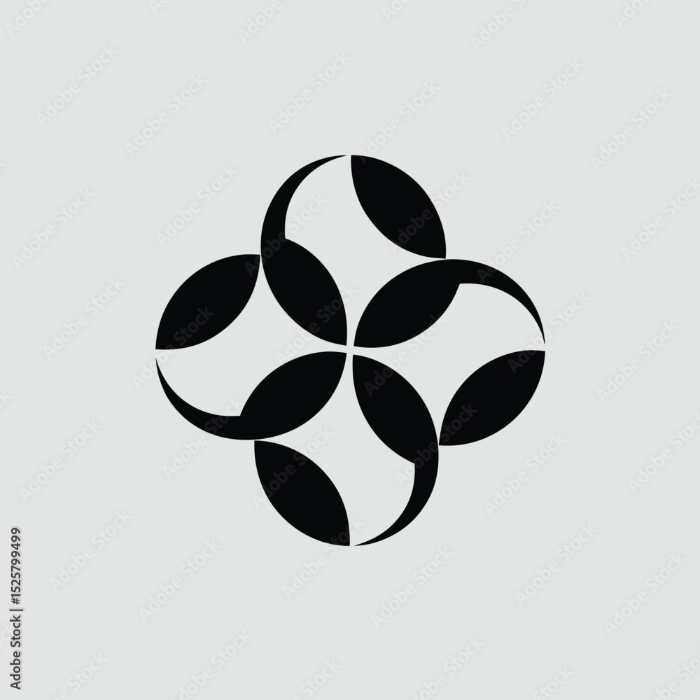 Poster abstract geometric shape with overlapping curved elements in black and white
