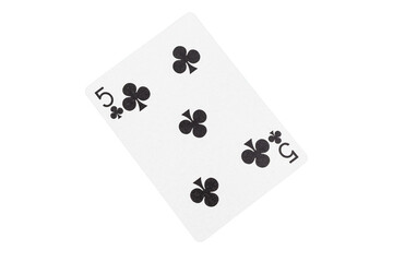 Five of Clubs Playing Card on Green Poker Table. Top View.