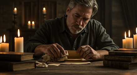 A Man Writing by Candlelight