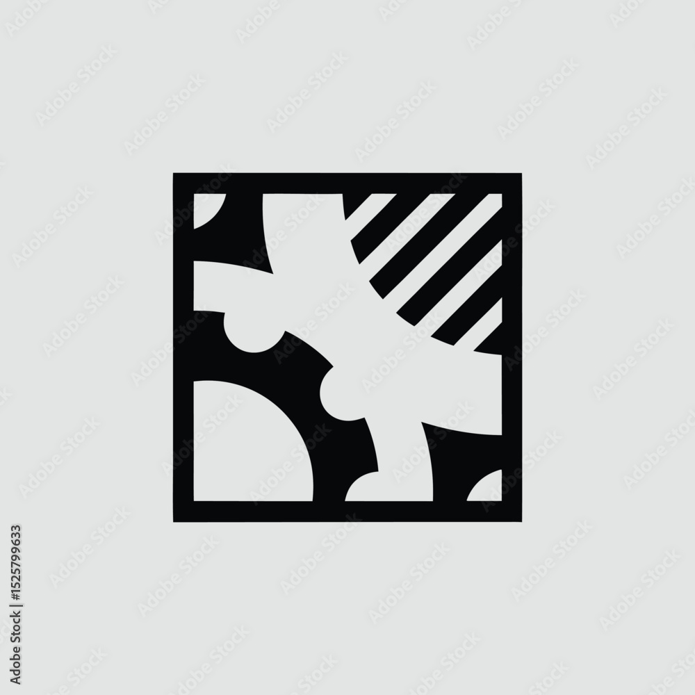 Poster abstract geometric square composition with various shapes and stripes design
