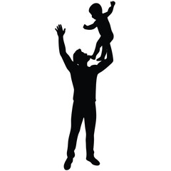 Father and child silhouette depicting joy and playtime on a bright white background
