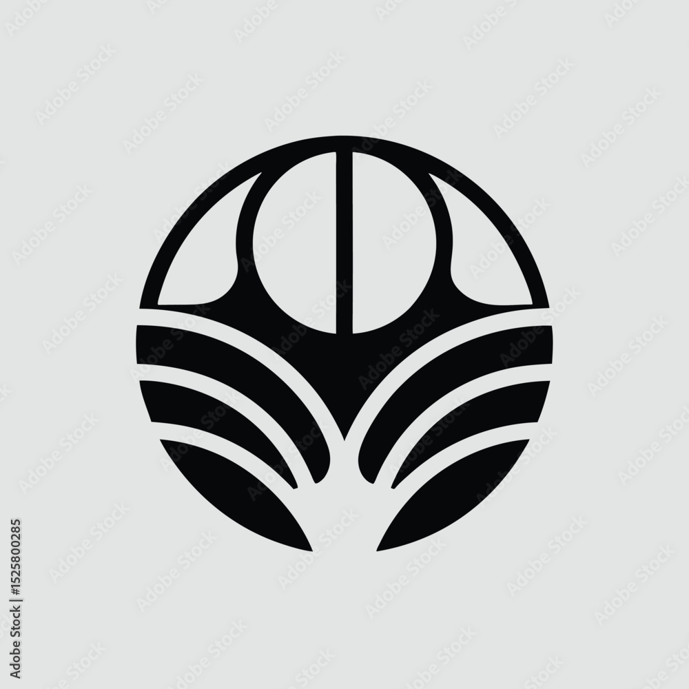 Poster abstract minimalist black circular design on white background suitable for versatile branding.