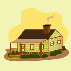 Cozy log cabin with smoke rising from chimney, Cottagecore Theme Style Village Home Template