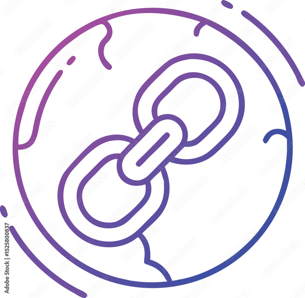Poster abstract neon gradient chain link icon within a circular outline
