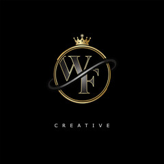 WF Luxury Creative Logo – Elegant Gold Monogram Letter mark with Crown, Circle & Royal Style for Fashion, Boutique, Jewelry, Branding & Premium Identity Design