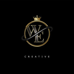 WE Luxury Creative Logo – Elegant Gold Monogram Letter mark with Crown, Circle & Royal Style for Fashion, Boutique, Jewelry, Branding & Premium Identity Design