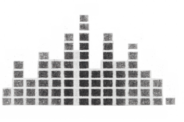 Increasing sound waves are visualized as a digital audio spectrum with a transparent background
