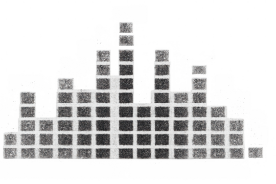 Increasing sound waves are visualized as a digital audio spectrum with a transparent background