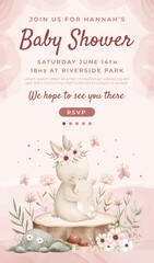 Watercolor baby shower cute animal koala baby girl boy poster template card invitation