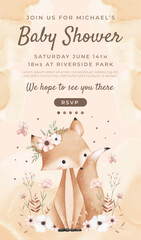 Watercolor baby shower cute animal koala baby girl boy poster template card invitation
