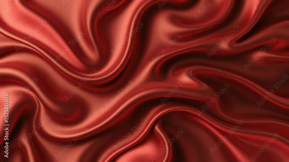 Poster elegant draped fabric with deep red color tones, gentle curves, and a soft shimmer creating a luxuri