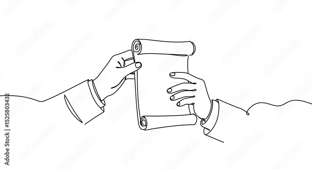 Poster hands holding scroll one line art style delivery