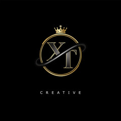 XT Luxury Creative Logo – Elegant Gold Monogram Letter mark with Crown, Circle & Royal Style for Fashion, Boutique, Jewelry, Branding & Premium Identity Design