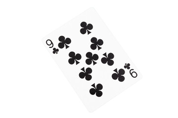 Nine of Clubs Playing Card on Green Poker Table. Top View.